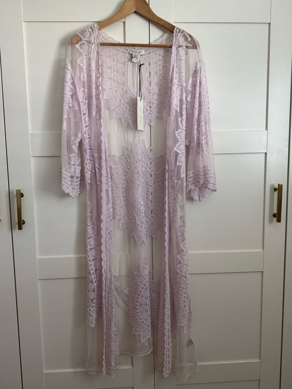 Rachel Zoe sheer pastel lilac boho kimono with embroidered details